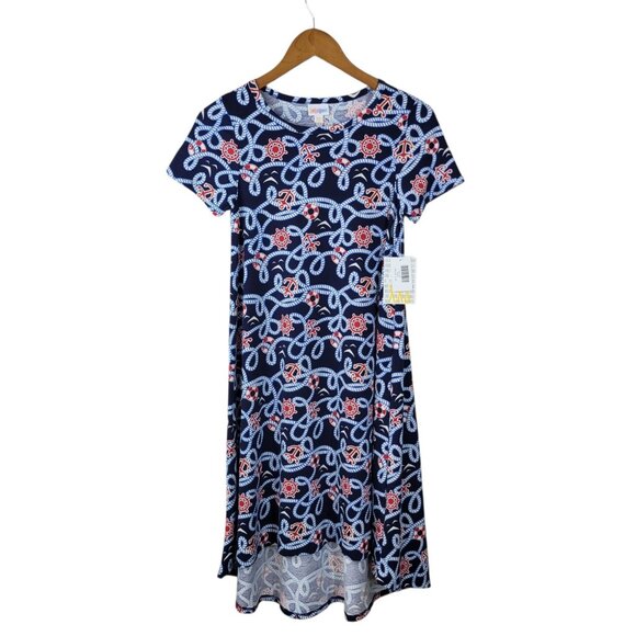 NEW Lularoe Carly NWT Dress Size XXS Short Sleeve Nautical Life Preserver Anchor - Picture 2 of 8
